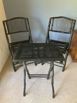 Black Stain Bamboo Folding Chairs and Table, 3 Pcs