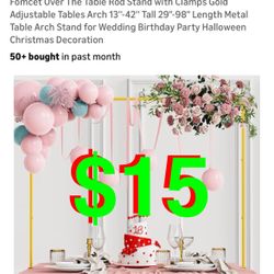 Over The Table Rod Stand with Clamps Gold Adjustable Tables Arch 13''-42'' Tall 29"-98" Length Metal Table Arch Stand for Wedding Birthday Party Hallo