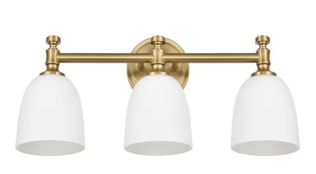 (Brand New in Box)  Gold Bathroom Vanity Light, 3-Light Bathroom Light Fixtures Over Mirror, Traditional Vanity Lights for Living Room, Milk White Bel