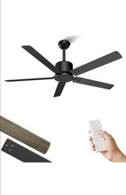 52 in Black Ceiling Fan No Light, Outdoor Ceiling Fans with Remote Control without Light, 5 Blades, 6 Speed Reversible DC Motor Modern for Patios, Gar