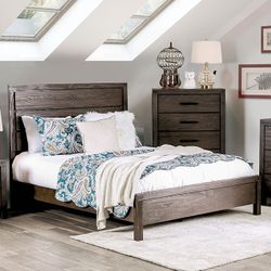 Brand New Rustic Wire-Brushed Rustic Brown Queen Size Bed Frame