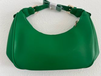 GREEN FAUX LEATHER CRESCENT SHOULDER BAG