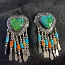 Sterling & Composite Turquoise Heart Earrings $35 SEE DESCRIPTION AND PHOTOS 