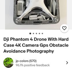 Dji Phantom 4 Drone With Hard Case 4K Camera Gps Obstacle Avoidance Photography