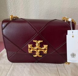 Brand New Tory Burch Eleanor Burgundy Leather Shoulder Bag
