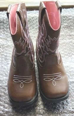 Girls Embroidered Cowboy Boots 1" Heel Little Kids Size 10 in Brown Adorable!
