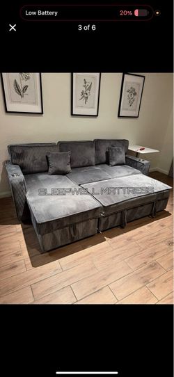 Gray Corduroy Sleeper Sofa with Storage