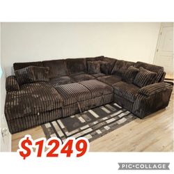 CHOCOLATE LHF Corduroy  U-Shaped Pull Out Sectional Sofa w/ Storage Chaise + Pillows
123.03 x 97.64 (66.93 Chaise) x 38.19 in. H