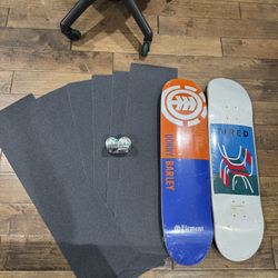 skate board, wheels, and grip tape bundle
