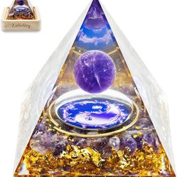  Orgone Pyramid for Positive Energy, Amethyst Crystal Ball Tai Chi Orgonite Pyramid, Crystal Pyramid to Absorb Radiation and Negative Energy, Reduce S