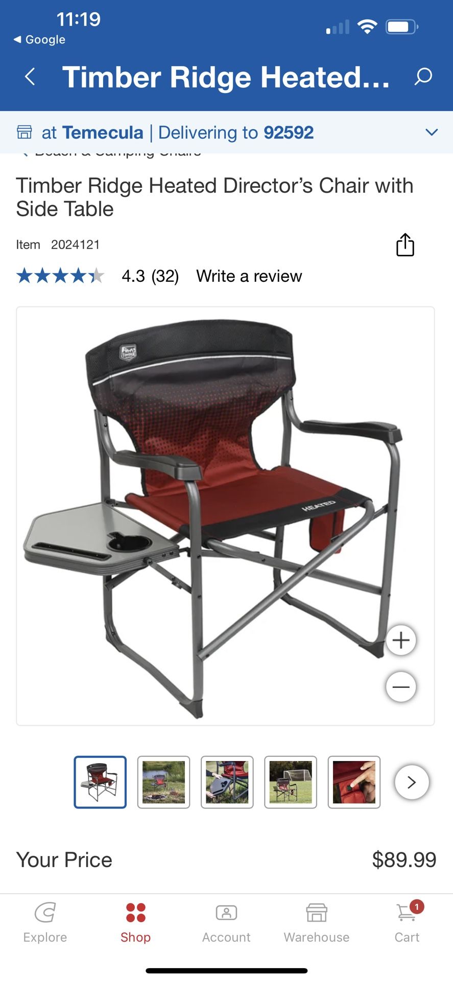 Timber Ridge Heated Director’s Chair with Side Table