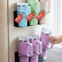 Magnetic Cup Holder for Fridge, 2 Pack Water Bottle Organizer for Stanley Cup Accessories 20/30/40 oz, Wall Mount Tumbler Organizer for Space-Saving K