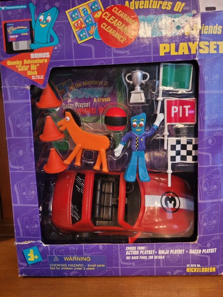 The Adventures of Gumby and Friends ACTION FUN RACE CAR PLAYSET  Trendmasters 1995 NIP