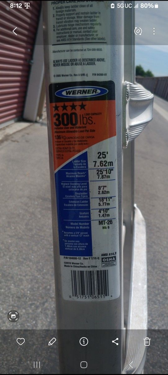 25 FT LADDER $150
