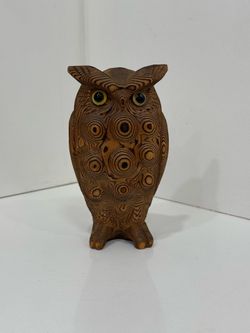 Vintage  Mid Century Hand Carved Wood Owl Cryptomeria JAPAN