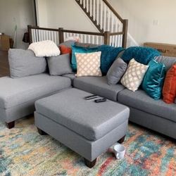 Brand New Gray Sectional Sofa Couch With Ottoman