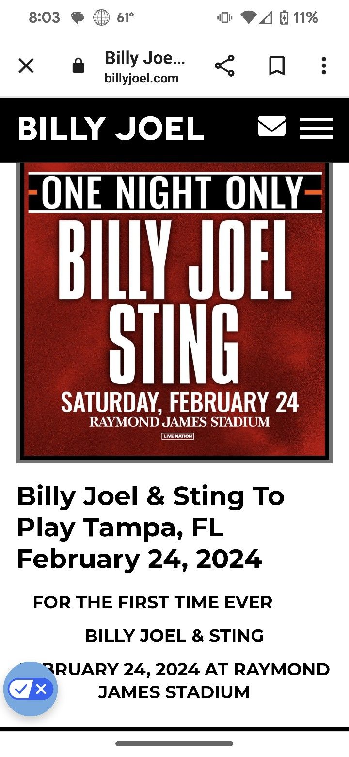 Billy Joel And Sting! 2 Tickets