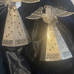 2 Thin Metal Standing Angels 7 X 6” With Fiddles