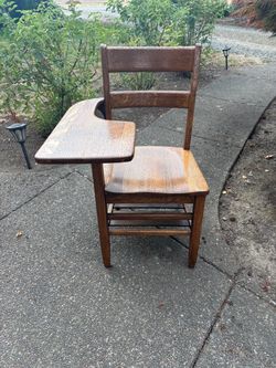 Vintage Wood School Desk Chair with Tablet Arm