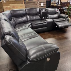 New Sectional Sofa With Three Power Recliners On Sale Now Dont Miss