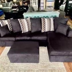 New Black Or Gray Sectional And Ottoman Sofa Couch 