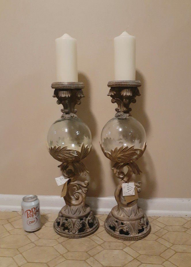 TWO/TALL/CANDLE HOLDERS (NEW WITH TAGS)