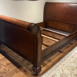 Solid Wood and Leather Queen Size Bed Frame 