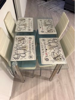 Modern Glass Dining Table Set – 4 White/Cream Chairs Included