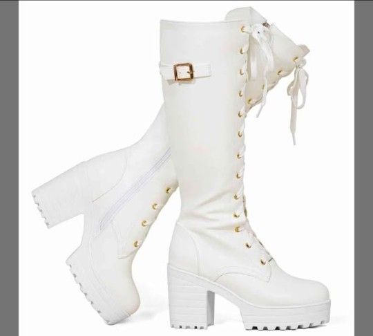 New White Laced Up Boots!