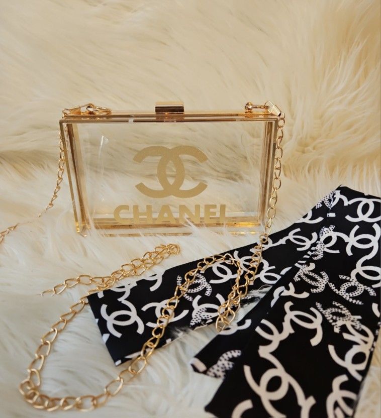 Acrylic Box Bag Clutch Bag with Gold Chain Strap