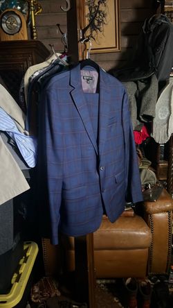 Blue Plaid Men's Suit Jacket Blazer