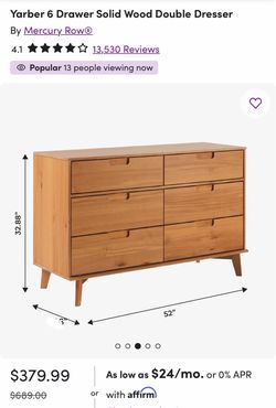 Yarber 6 Drawer Solid Wood Double Dresser