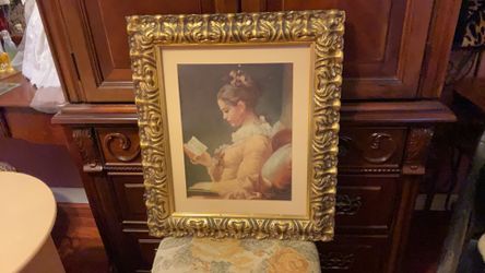 Vintage Girl Reading Painting