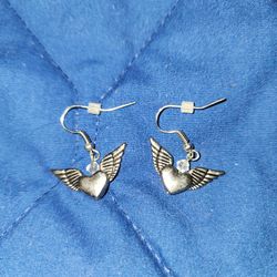 Angel Wing Earrings With Hearts