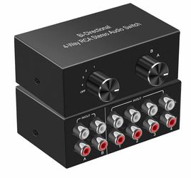 4-Way Stereo Audio Switcher, Bi-Directional Audio Selector Box for Blu-ray Players or DVD Players Active Speakers (2In-4Out/4In-2Out)