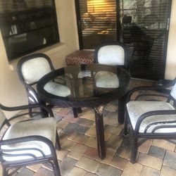 Glass Top Cane Table And 4 Chairs
