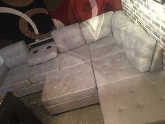 Grey Sectional with Cupholders