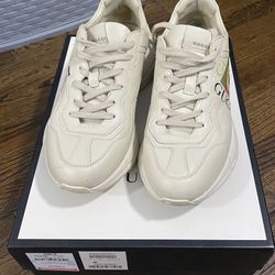 Men Gucci Leather Sneakers Beige Size 9