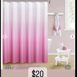 Hot Pink Shower Curtains For Bathroom, 230GSM Heavy Duty Hotel Quality Fabric Shower Curtain, Pink And White Ombre Luxury Weighted Cloth Bath Curtain 