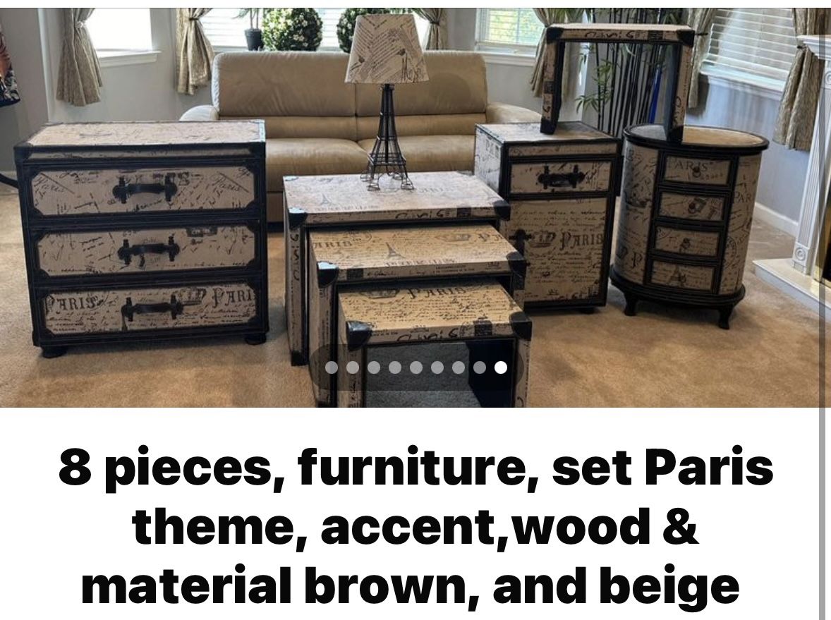 8 Pieces Furniture Set Paris Theme Wood