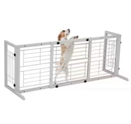 38 in. to 71 in. W Adjustable Pet Gate, Solid Wood Dog Fence for Doorway, Stairs