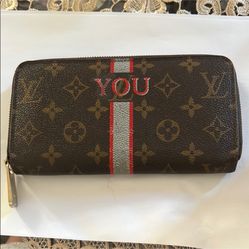 Louis Vuitton Monogram Wallet with Red and Grey Stripe