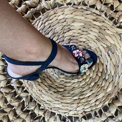 Nordstroms BP Floral Embellished Blue SUEDE Sandals