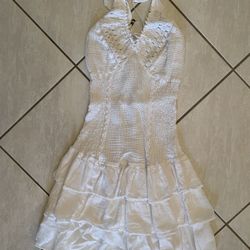 White halter dress - small/ medium - stretch-cotton dress- matices beach pool 