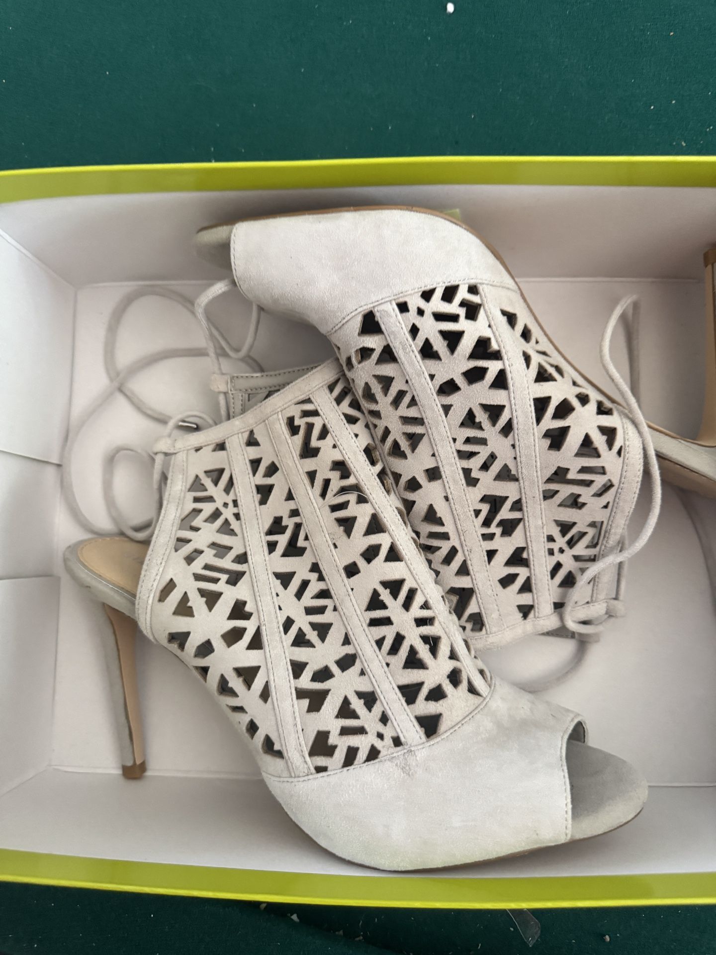 Gianni Bini Laser Cut Lace-Up Peep Toe Heels Size 10 Women’s Suede Stilettos
