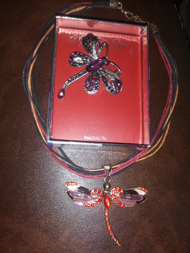Dragonfly Brooch And Necklace