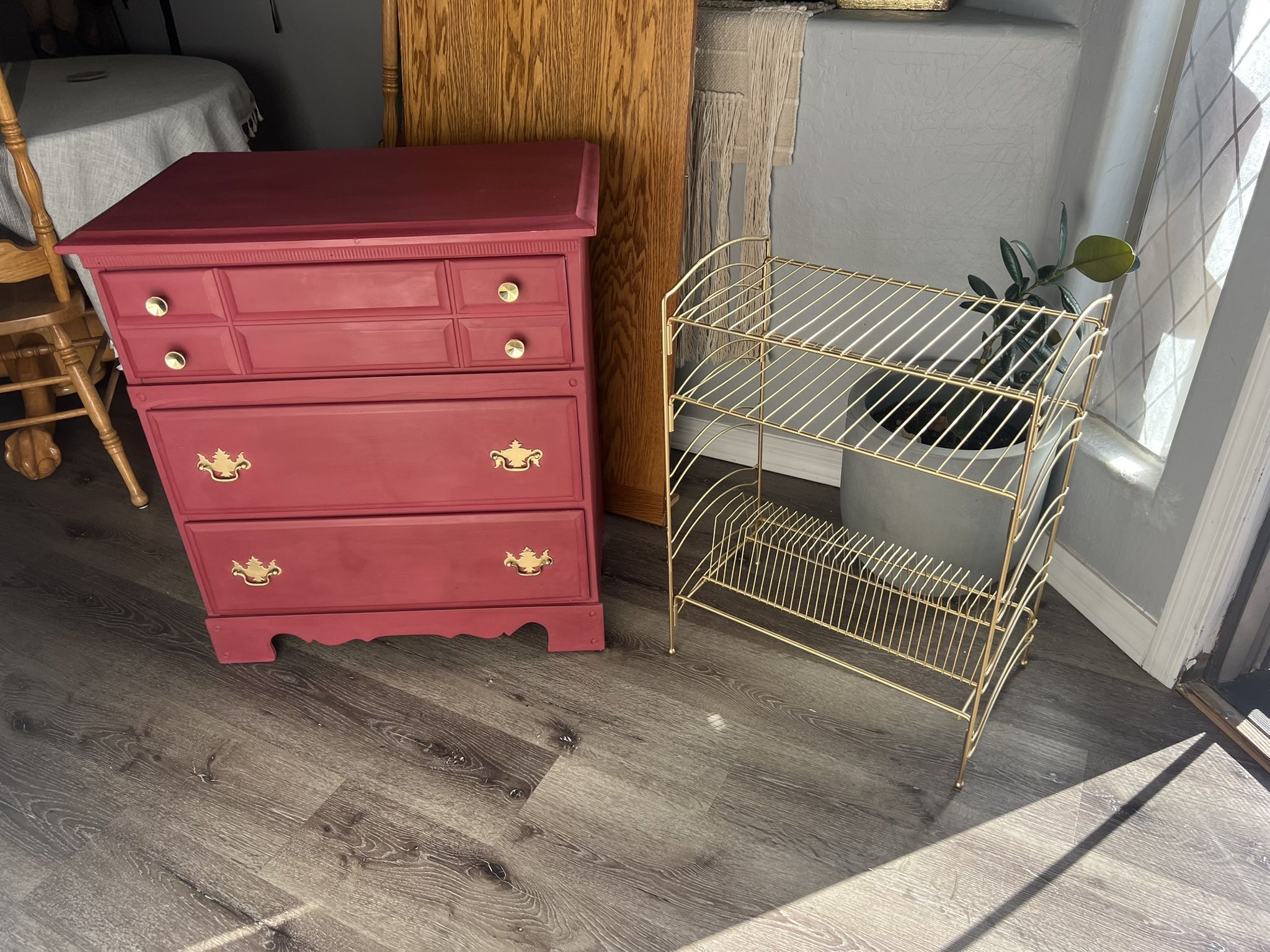 3 Drawer Cranberry Entry Piece And Vinyl Record Holder 