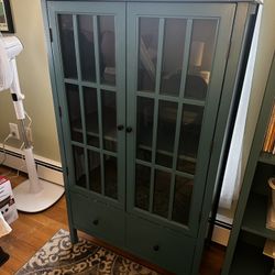 3-Shelf Cabinet With Glass-Pane Doors & Bottom Drawer