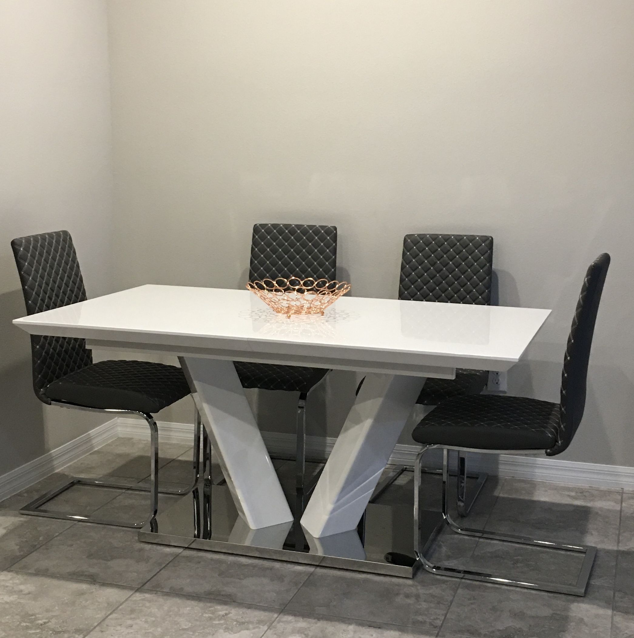 White Dining Table With Grey Chairs For Sale