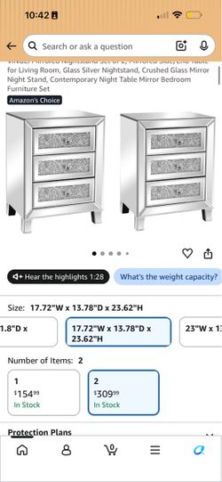 Mirrored Nightstand Set of 2 with 3 Drawers